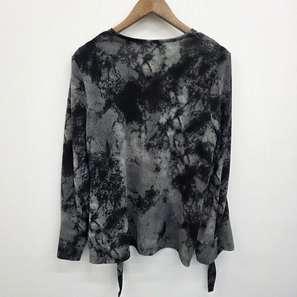 Colleen Lopez Women Open Front Tie Dye Long Sleeve Cardigan Sweater Black Gray M - Picture 6 of 15